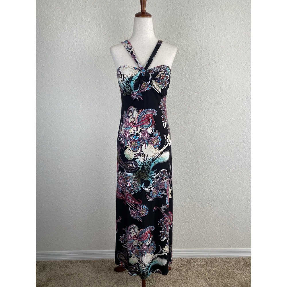 Y2k Maxi Halter Dress Size M Paisley Whimsigoth 90s Boho Empire Waist Jersey